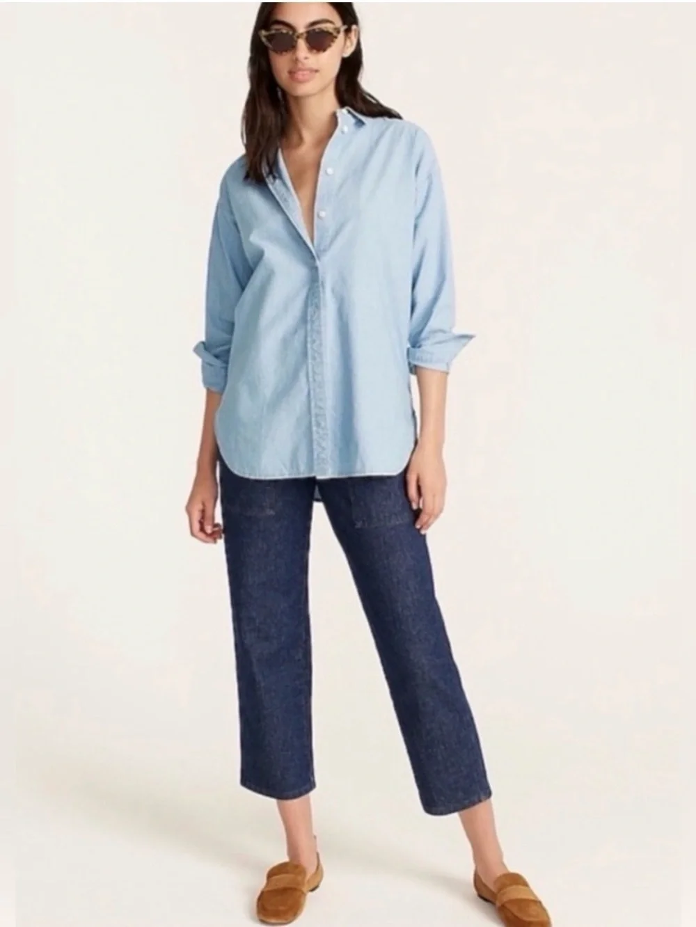 J.Crew Relaxed-Fit Chambray Button Down Shirt NWT Size 2 Tall 100% Cotton